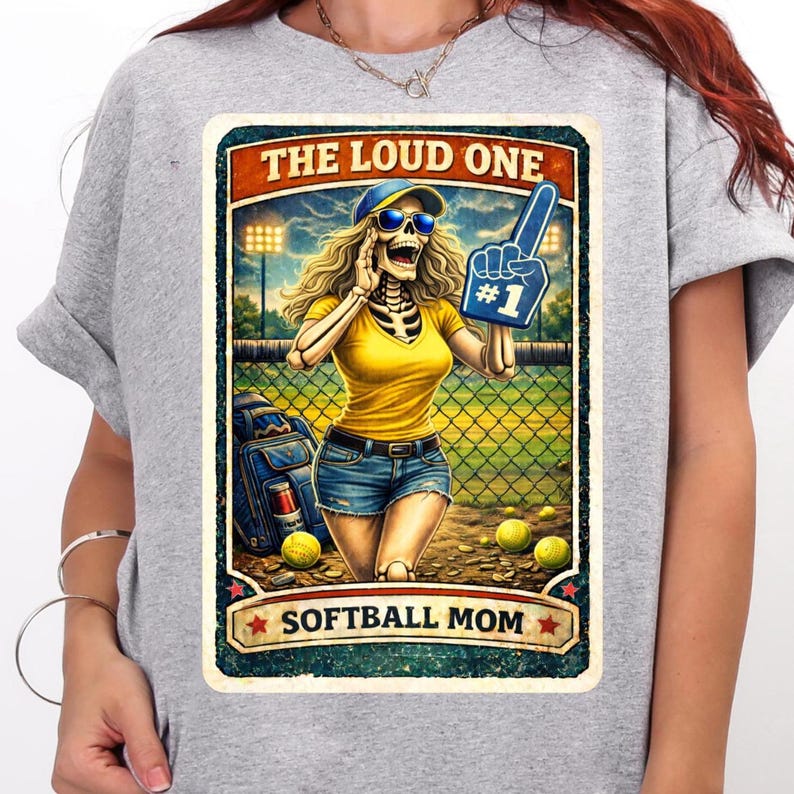 The Loud One Softball Mom PNG, Funny Skeleton Sports Mom Design, Retro Game Day Mom Shirt Graphic
