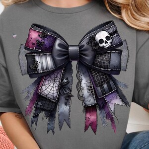 Spooky Patchwork Bow PNG Bundle Gothic Halloween Shirt Clipart Set Vintage Witchy Bows Dark Academia Grunge Halloween Sublimation