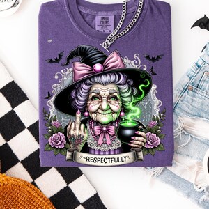 Respectfully Witch Grandma PNG Clipart, Sassy Green Witch Middle Finger Teacup Cauldron Halloween Shirt Sublimation Digital Download