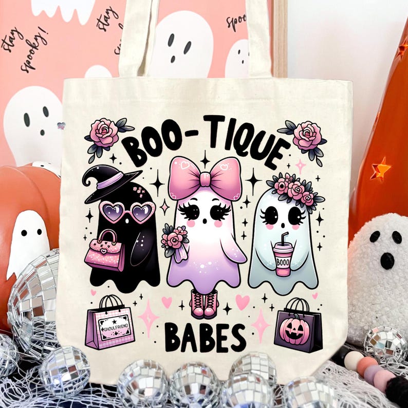 Boo-tique Babes Ghost PNG Pastel Goth Halloween Shirt PNG Cute Ghost Clipart Spooky Coquette Halloween Digital Download