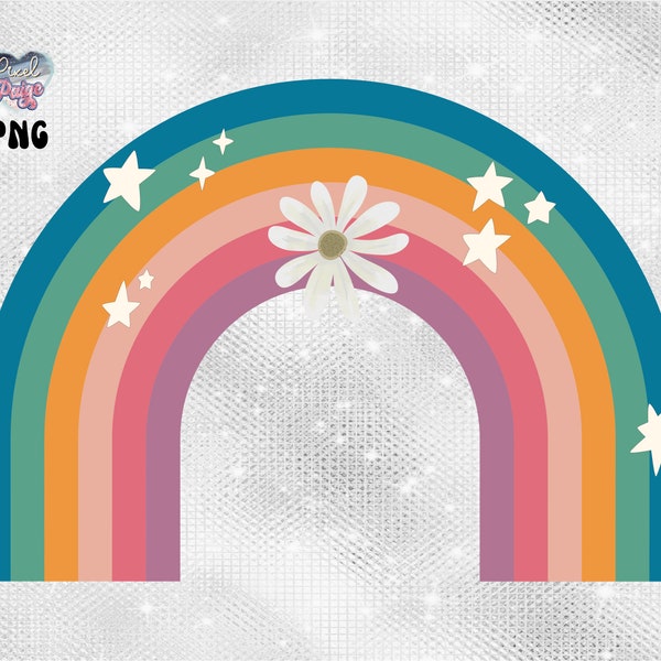 retro rainbow png with trendy boho rainbow png stars and flower png essential rainbow sublimation floral teacher rainbow clipart Cake topper