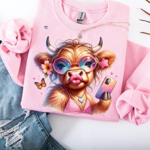 Summer Highland Cow PNG Hot Girl Summer Cow Clipart Selfie Cow in Gingham Bikini Digital Download for Sublimation