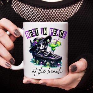 Rest In Peace at the Beach PNG Cute Goth Skeleton Girl Clipart Coffin Floaty Summerween Art Hot Goth Summer PNG Spooky digital