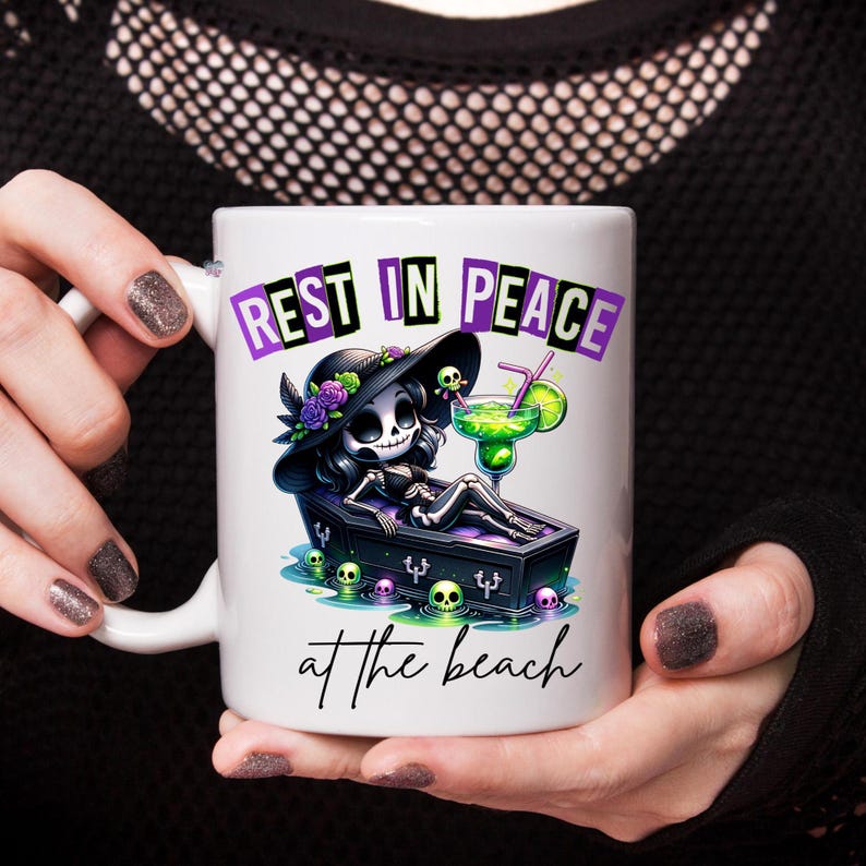 Rest In Peace at the Beach PNG Cute Goth Skeleton Girl Clipart Coffin Floaty Summerween Art Hot Goth Summer PNG Spooky digital