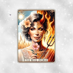 Carta dei Tarocchi "Sbalzi d'umore" PNG, Divertente Arte sulla Menopausa per Donne, Glamour Vampate di Calore Umorismo Clipart Design a Sublimazione Digitale per Magliette e Regali