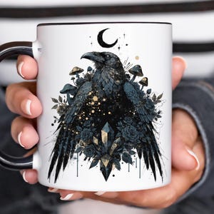 Celestial Raven PNG Dark Academia Gothic Art, Witchy Raven Shirt Design, Crystal Crow Clipart, Halloween Mystical Sublimation PNG