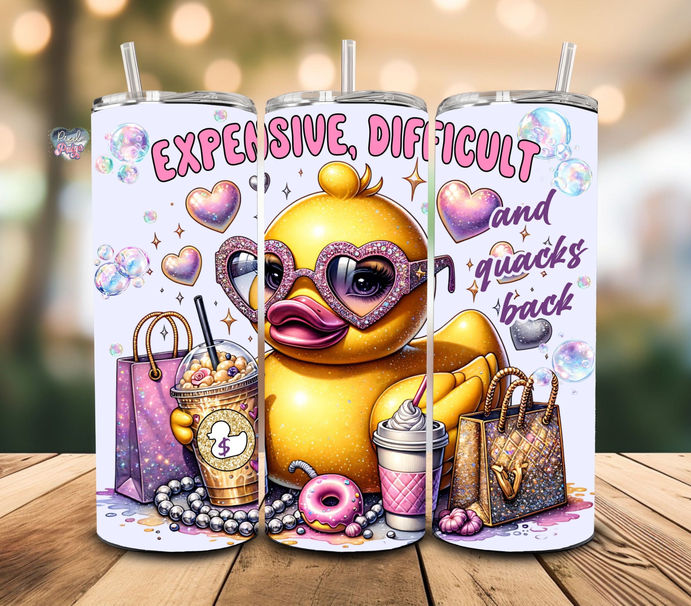 Sassy Rubber Duck Tumbler Wrap PNG iced coffee 20 oz Skinny Tumbler Sublimation Design funny shopping trip PNG bonus sippy cup Digital