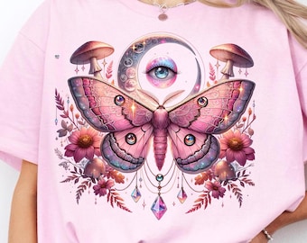 Celestial lunar moth PNG vintage moth clipart cottagecore shirt boho mushroom PNG witchy aesthetic mystical moon digital art