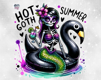 Hot Goth Summer PNG, summerween squelette sirène Clipart, impertinent goule squelette Sublimation Design, vacances d'été PNG, goth pastel tendance