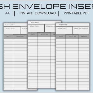 Geldumschlag Einlagen | Budgetierungseinsätze | Cash Tracker | Druckbare Einlage | Kassenbuch | Ausgaben Tracker | Expense Tracker | A6