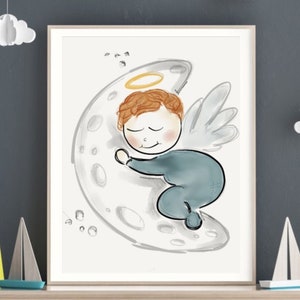 Sleeping Baby On The Moon, Newborn Sleeping baby, Baby On Moon, Nursery Wall Art,Baby Room Art, Blue Nursery Wall Art, Printable