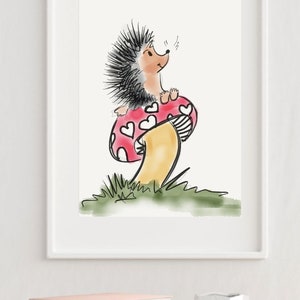 Children&#39;s illustration art print, Watercolor Print Nursery Room, Baby Room Decor, Hedgehog baby,Nursery Wall Art, Nursery Cartoon Hedgehogs