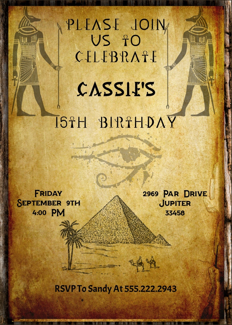 Editable Ancient Egyptian Birthday Party Invitations With Thank You ...
