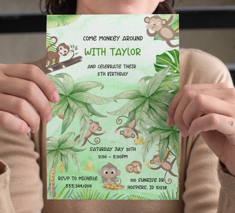 EDITABLE Monkey Birthday Invitation Monkey Party Invitation - Etsy