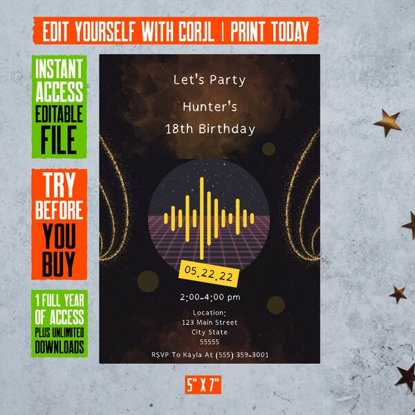 Editable Let's Party Music Themed Birthday And Event Invitation, DIY, Personalized, Printable Digital Instant Download | Evolved Printables