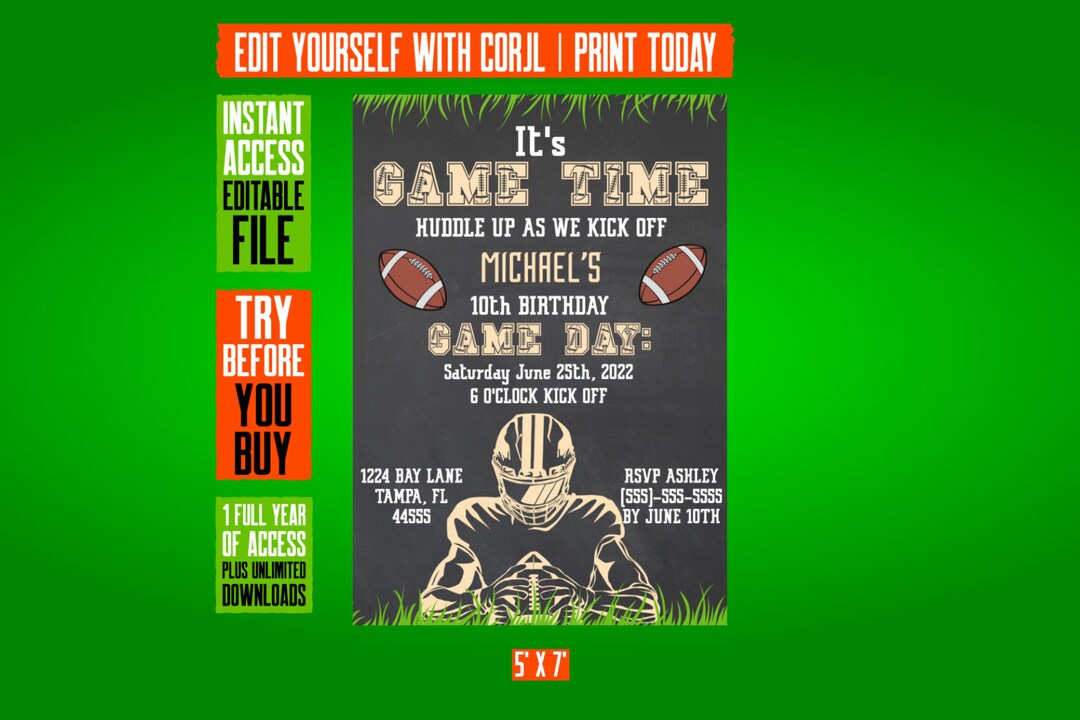EDITABLE Football Birthday Invitation, Football Party Invitation