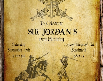 Medieval Birthday Party Invitation: Knightly Quest, Birthday Card (Digital Download)
