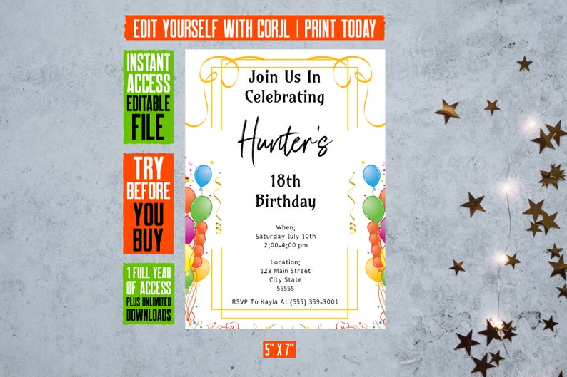Editable Balloons and Confetti Birthday Celebration - Etsy