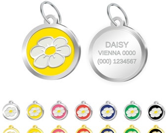 PetTagArt DAISY Personalized Pet Tag with Engraving, Pet-ID Tag, Enameled Pet Tag, Gold & Silver Color