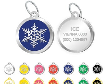 PetTagArt Snowflake Personalized Pet Tag with Engraving, Pet-ID Tag, Enameled Pet Tag, Gold & Silver Color