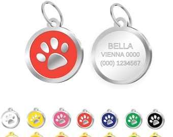 PetTagArt PAW Personalized Pet Tag with Engraving, Pet-ID Tag, Enameled Pet Tag, Gold & Silver Color