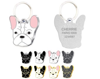 PetTagArt French Bulldog Personalized Dog Tag with Engraving, Pet-ID tag, Enameled Dog Tag, Gold & Silver color