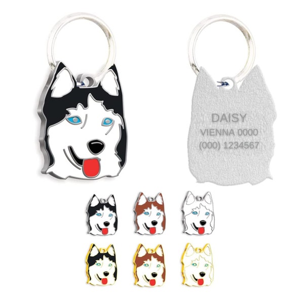 PetTagArt Siberian Husky Personalisierte Hundemarke mit Gravur, Pet-ID Tag, Emaillierte Hundemarke, Gold & Silber Farbe