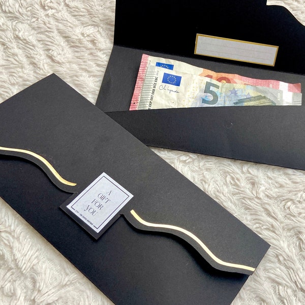 Pochette Cadeau (billets, ticket, chèque…) Enveloppe, emballage pour offrir - Noir/Doré