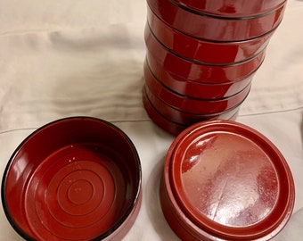 Japanese Red Lacquer Stacking Cups Unique Elegant Mid Century Modern