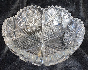 Maple City “Enalia”, American Brilliant Period 8" Cut Lead Glass Bowl PERFECT Shines Bright Like a Diamond!