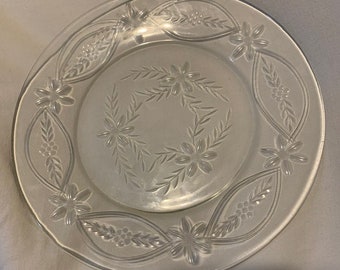 Elegant American Glass Etched Salad Plates 8"  1930s  Set of Eight