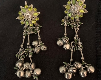 Indian Boutique Statement Chandelier Earrings - silver-tone