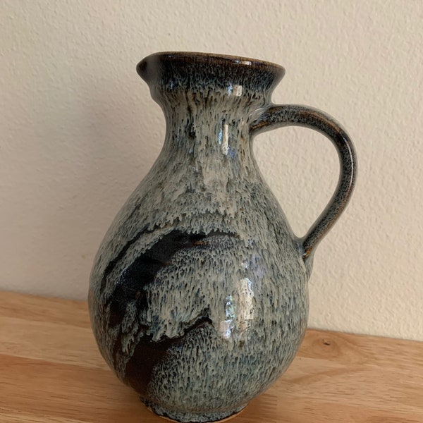 Fine Art Pottery Pitcher Beautiful Blue and White Seafoam Glaze Unsigned Olive Oil Pitcher