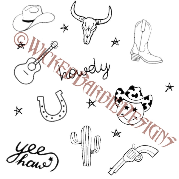 Country Western PNG Digital Download | Southern Doodles | Black and White Files