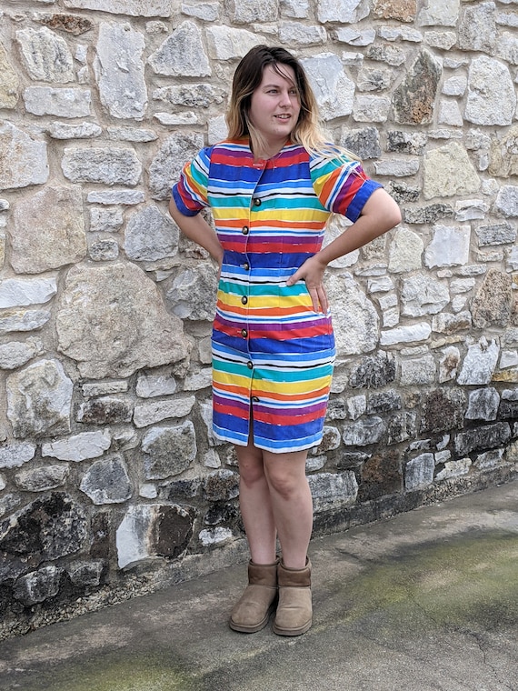 1980s Rainbow Stripe Dress by Jacqueline Fried | XS/S