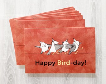 Happy Bird-Day Cards / Birthday Birds Greeting / Illustrated Animal Cards / Birthday Party Card Pack with or without envelopes