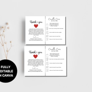 Canva Editable Candle Care Card Template | Printable Candle Instructions Guide | Candle Small Business Inserts | Instant Download