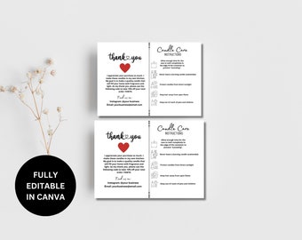 Canva Editable Candle Care Card Template | Printable Candle Instructions Guide | Candle Small Business Inserts | Instant Download