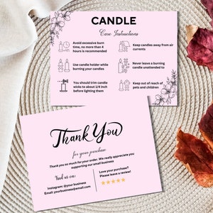 Canva Editable Candle Care Card | Druckbare Kerze Pflege Karte | Kerzenpflege Vorlage | Kerze Sicherheitskarte Anleitung | Canva Template