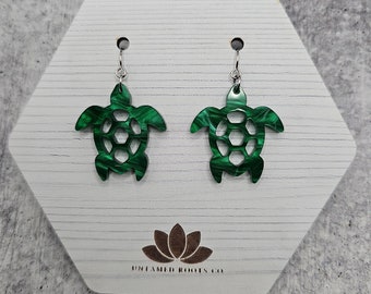 Turtle Earrings, Lightweight Acrylic and Hypoallergenic Stainless Steel Jewelry