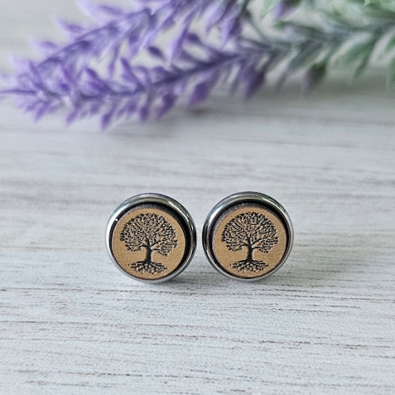 Tree of Life Stud Earrings, Hypoallergenic Stainless Steel Posts for Sensitive Ears