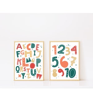 Classroom poster, Alphabet illustration, number illustration, Educational poster, Alphabet poster, nursery decor, printable wall art.