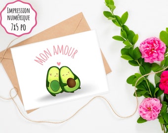Carte à imprimer, Carte pour amoureux, Mon amour, Carte en Français, Cadeau pour elle, Carte de St-Valentin, Carte anniversaire de mariage,