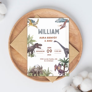 Editable Jurassic Birthday Invitation, Dinosaur Party Invitation in French, Kids Party Invitation Template