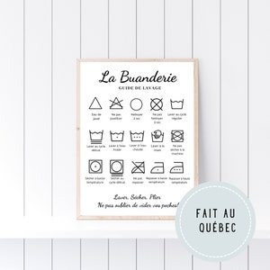 Laundry poster, laundry room guide, washing machine symbol, clothing instruction, digital printing, laundry room wall decoration