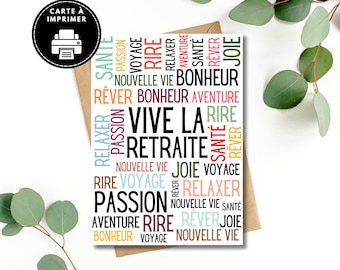 Carte de retraite en français à imprimer, Carte vive la retraite, Carte de retraite pour femme, cadeaux de retraite
