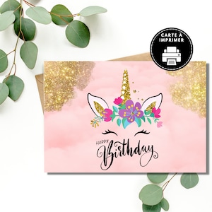 Happy Birthday Card, Unicorn Happy Birthday Card, Little Girl Happy Birthday Card, Birthday Card to Download, Digital Happy Birthday