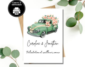 Carte Félicitation Mariage, Carte personnalisable nouveau marié, Carte Mariage en Français à imprimer, carte de fiançailles modifiable