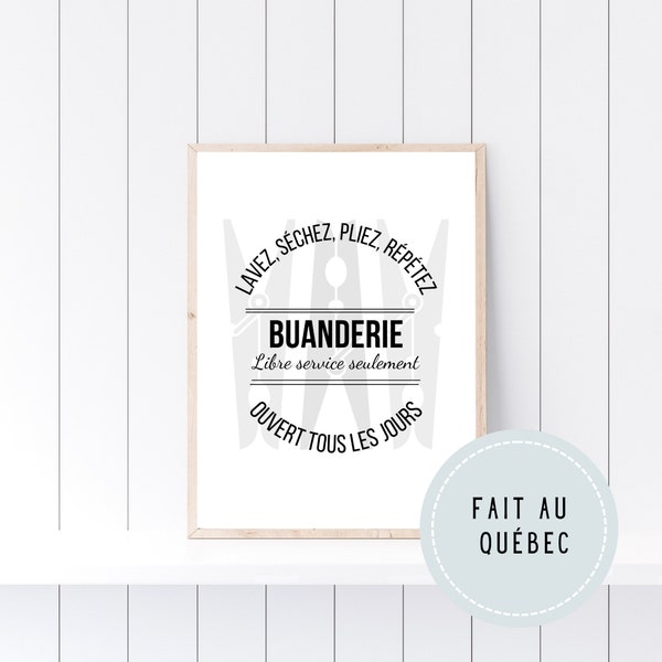 Affiche Buanderie, Lavez, Séchez, Pliez, décoration salle de lavage, Affiche noire et blanc buanderie, Affiche épingle à linge