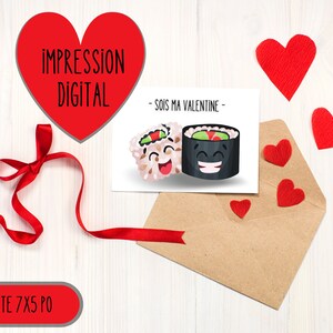 Valentinstag Sushi Card, Valentinstag Card, Englische Karte, Druckbare Valentinstagkarte